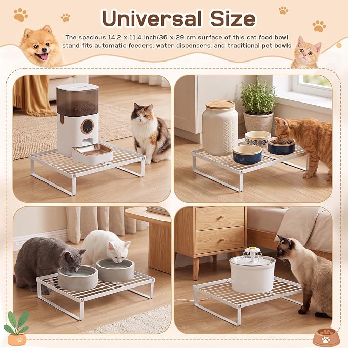 Elevated Cat Feeder Stand, 3 Inch Low Bowl Stand, 2 Pcs | Raises Pet Feeder for Small Breed & Kitten, Carbon Steel Cat Food Table for Most Bowls Automatic Feeders, 14.2 x 11.4 x 3 in