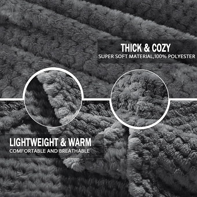 Exclusivo Mezcla Large Waffle Fleece Throw Blanket for Couch, Gray | Lightweight Soft Blanket for Sofa, Bed, Living Room, Plush Fluffy Throw for Home Decor, Travel, All Season, 50x70 Inches