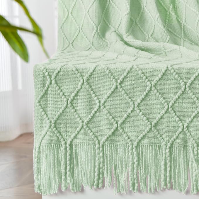 inhand Rouncy Mint Knitted Throw Blanket for Couch and Bed, 50"x60" | Soft Living Room Home Decor Knitted Blanket with Tassel, Outdoor Lightweight Breathable , Farmhouse Warm Woven Decorative