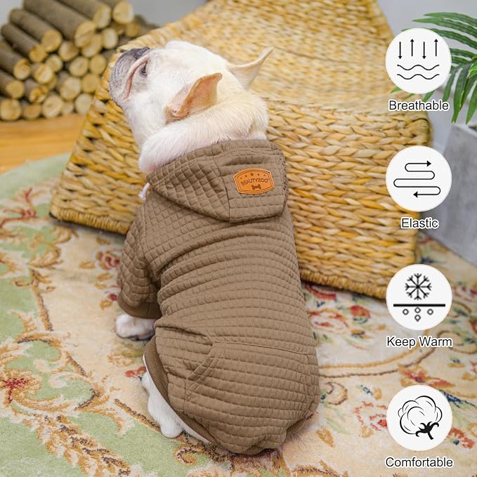 BEAUTYZOO Dog Hoodies Sweater for Medium Dogs, Waffle‑Like Laminated Coat | Warm Dog Sweatshirt with Pocket & Leash Hole, Pullover Clothes for Girl Boy Dogs, Stretchy & Easy‑On‑Off, Bulldogs Pitbulls