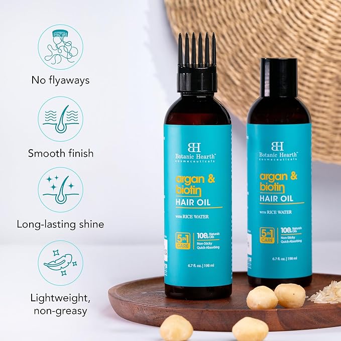Botanic Hearth Hair Oil for Hair Growth & Hair Treatment Oils | Strengthening Dry, Frizzy, Damaged Hair & Scalp Treatment | Argan & Biotin Hair Oil – 6.7 Fl Oz