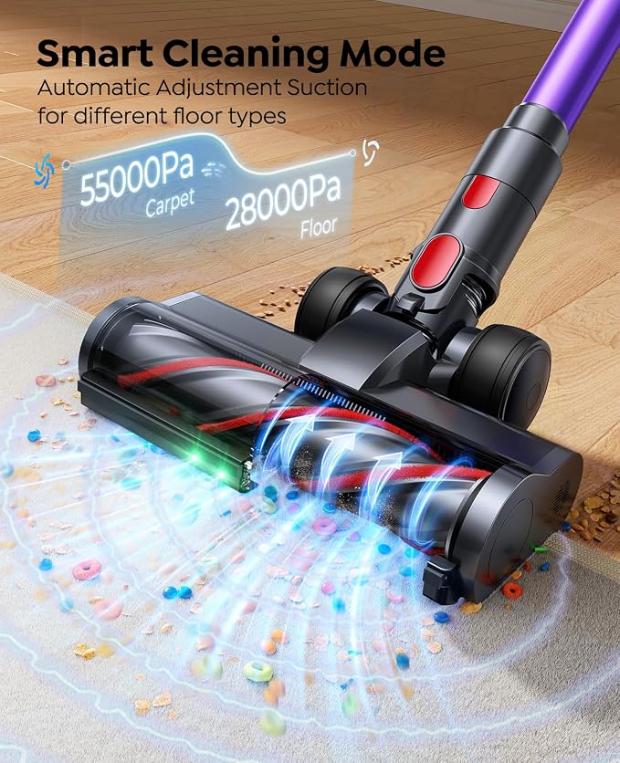 Cordless Vacuum Cleaner 55KPa 650W 70Mins Stick Vacuum Cleaners for Home | with Pet Brush, 3.3Ft Hose, Wall Mount Charging, Auto Mode, Touchscreen, Self-Standing Vacuum for Pet Hair/Carpet/Car