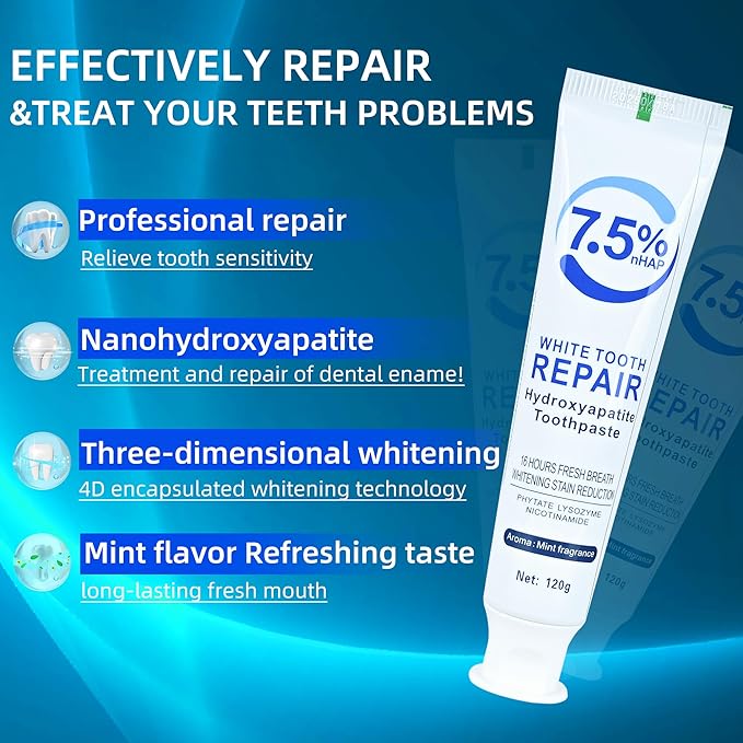 Set 2-Pack Hydroxyapatite Toothpastes for Enamel Protection and Tooth Strengthening，Fresh Breath，Formula mild Mint， Daily Use for Oral Health. (2)