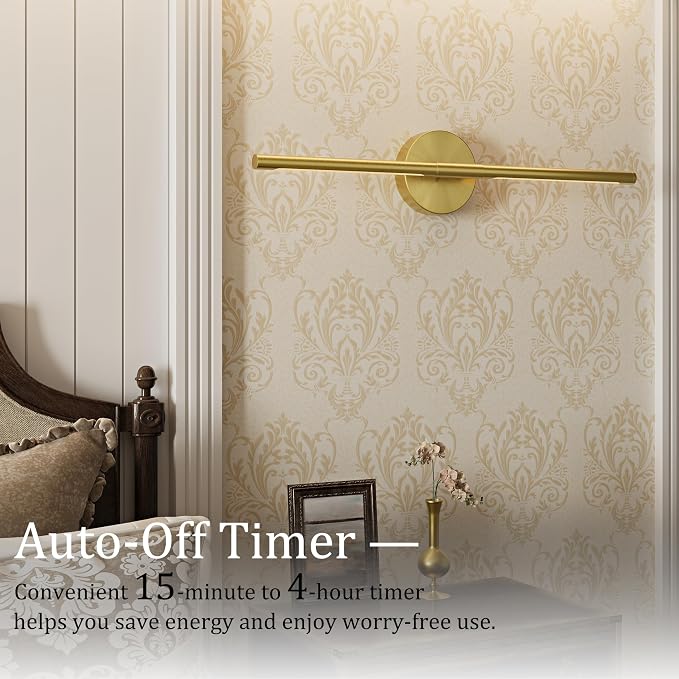 40" Battery Operated Wall Sconce Set of 2, 350° Rotating Lamp, Gold | Wireless, 8000mAh Rechargeable Battery, Stepless Dimming, 3000K-6000K, Remote & Touch Control, Timer, Living Room, Bedroom