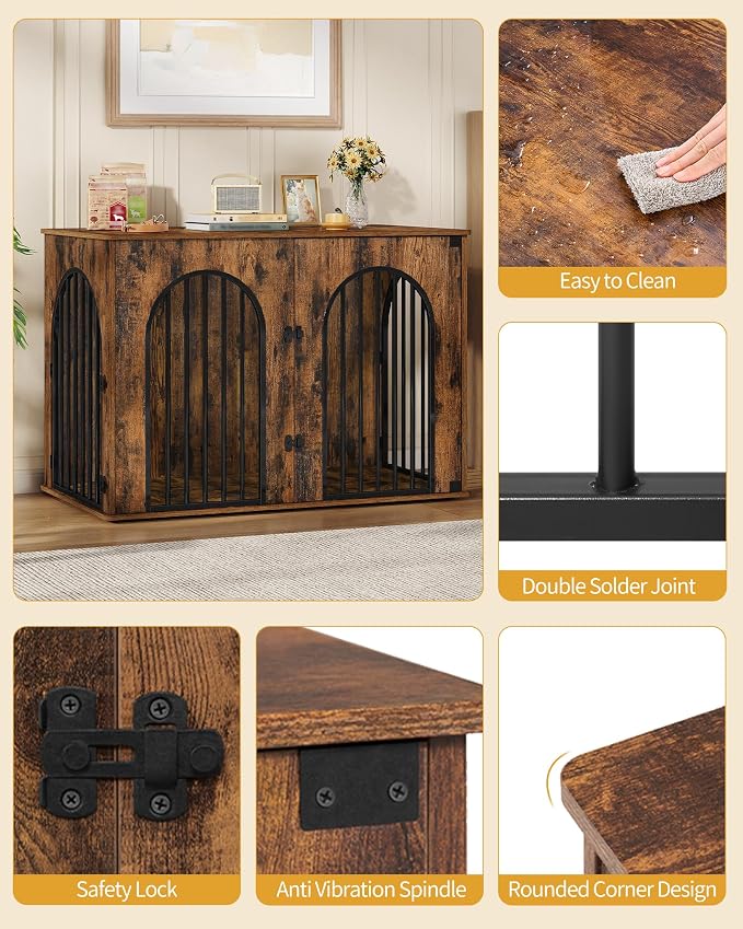 Hzuaneri 46.5'' Dog Crate Furniture,Dog Kennel Indoor for Medium/Large Dogs | Dog Kennel Furniture Wooden Dog Cage Heavy Duty Dog Crate Decorative Pet House End Side Table TV Stand,Rustic Brown DFC93901B
