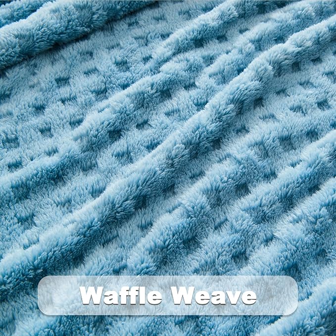 NEWCOSPLAY 3D Waffle Checkered Flannel Queen Blanket, Blue, 90"x90" | Super Soft Cute Lightweight Decorative Premium Silky Fleece Blanket for Couch Sofa Bed, Gift for Women Men, All Season Use