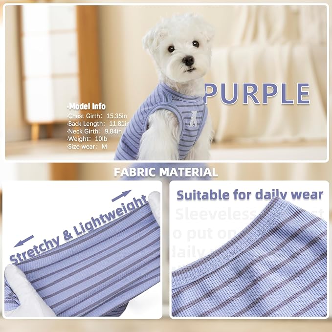 Koneseve Dog Shirt 2 Pack Breathable Sleeveless Vest, Stretchy & Soft, Purple & Vivid Green Size 3XL