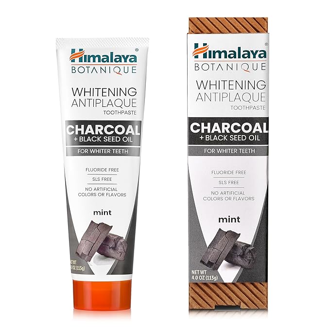 Himalaya Botanique Whitening Antiplaque Toothpaste with Charcoal and Black Seed Oil for Whiter Teeth, 4 oz…