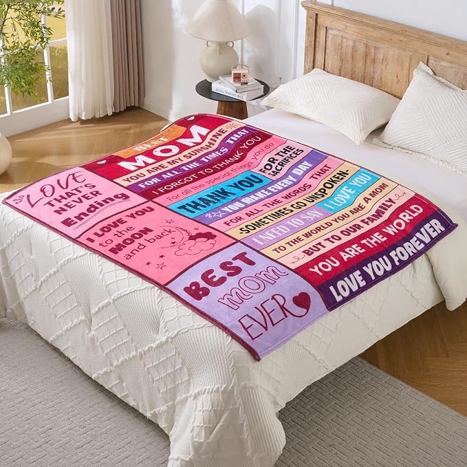 Pink Mother’s Day Blanket Gift for Mom – Soft Cozy Fleece Throw, Warm Inspirational Blanket for Mother, Birthday Gifts for Mom from Daughter & Son, Holiday, 50x60 inch