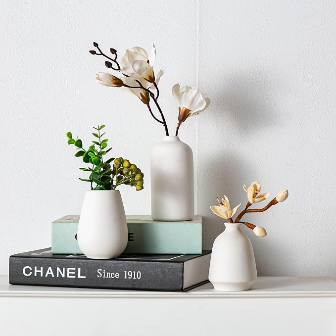 Tanvecle White Ceramic Bud Vase Set of 11, Small Vases for Pampas Grass, Flowers, Mini Vases for Modern Home Decor, Minimalist Decor, for Living Room, Dining Table & Shelves