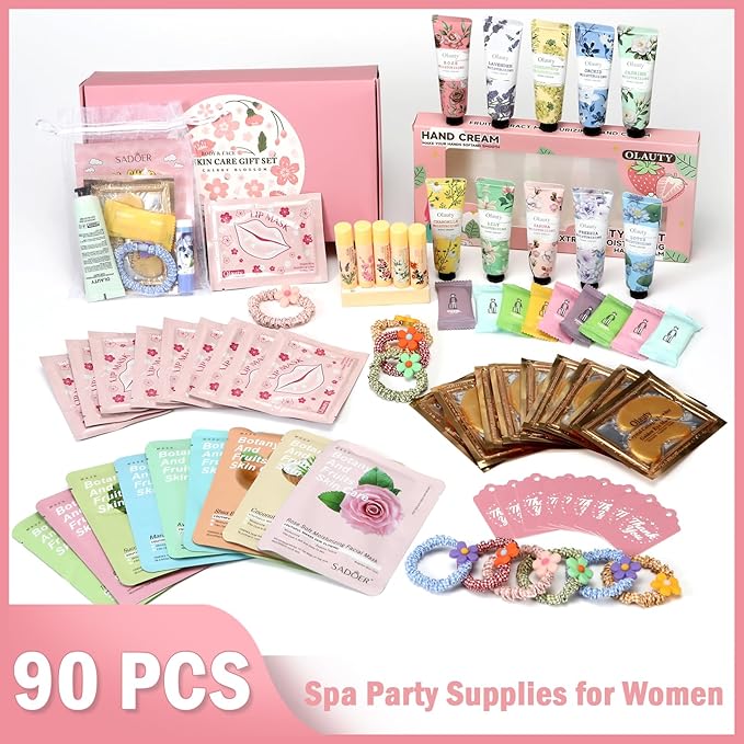 90PCS Spa Party Supplies for Girls, Spa Birthday Party Favors Include Face Masks Skincare, Under Eye Patches, Lip Mask Spa Kit, Bulk Gifts for Women, Mothers Day, Teacher Appreciation Gifts