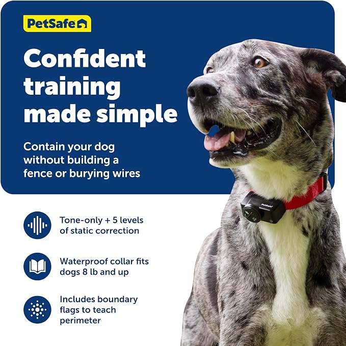 PetSafe Wireless Fence Pet Containment System, 2 Dogs, Up to 1/2 Acre | No Wire to Bury, Adjustable Circular Boundary, Kit Includes 2 Receiver Collars and Boundary Flags, Portable, Dogs 5 lb+