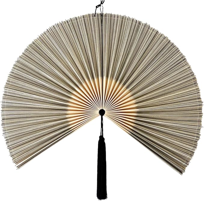 ChumDecor Bamboo Fan Wall Decor, Japanese Wall Fan Decoration, Gray 40 in | Large Oriental and Asian Style Hanging Decoration for Above the Bed Headboard Dresser or an Empty Living Room Space