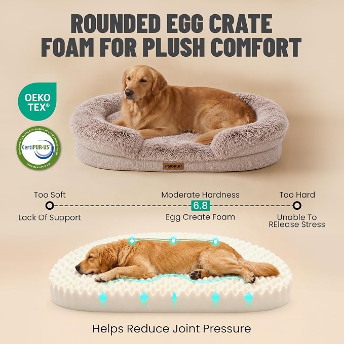 Fluffy Orthopedic Dog Beds Large Sized Dog, 48" Bolster Sofa Bed | Soft plush faux fur,lowered entry,washable cover,waterproof liner,claming dog couch for x-large dogs,supportive bolster
