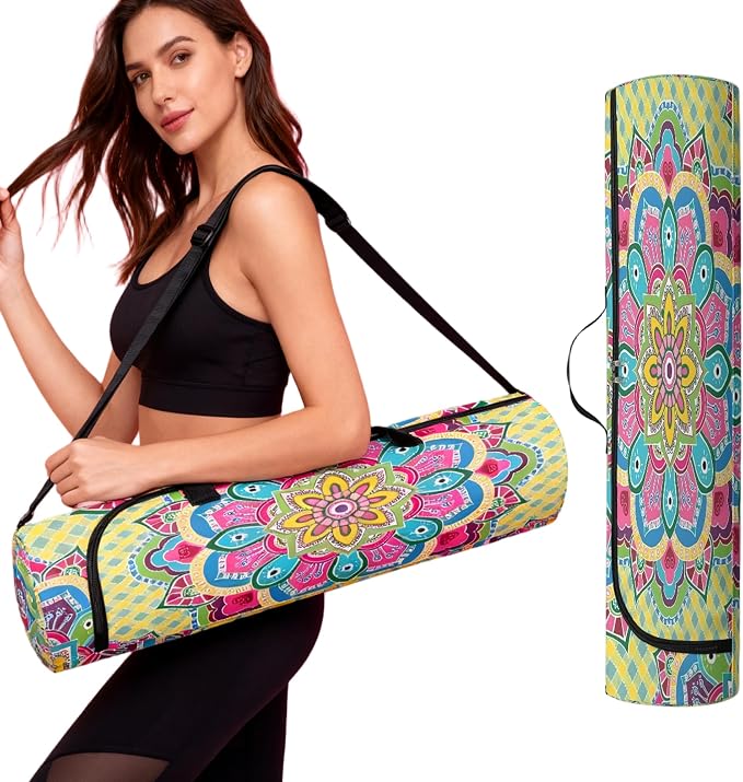 Spacious Extra Large Storage Yoga Mat Bag | Huge Capacity Mandala Gym Tote - Waterproof Wear-Resistant Carrier Strap Pilates