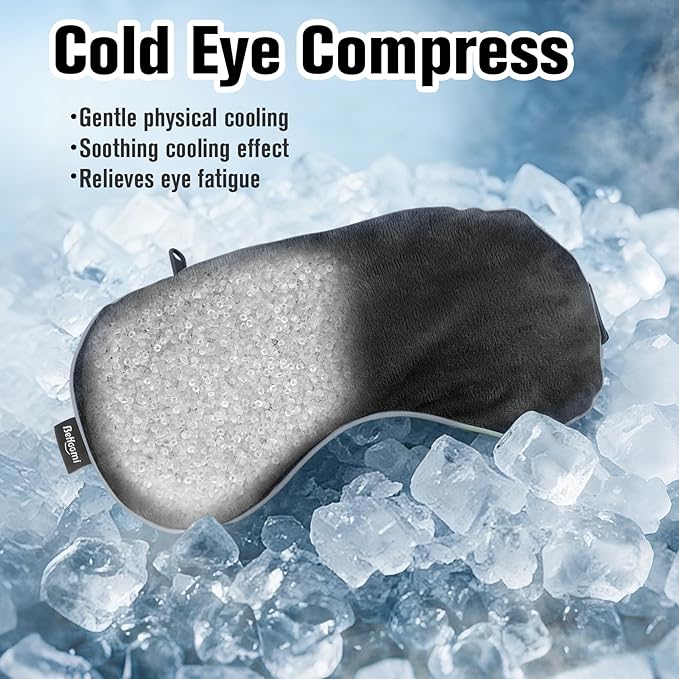 BeHoomi Heated Eye Mask, Weighted Sleep Mask Warm Compress for Eyes, Cooling Eye Mask for Sleeping, Reusable Eye Masks for Home, Office, Hot and Cold for Eye Relaxation, Mothers Day Gifts (Black)