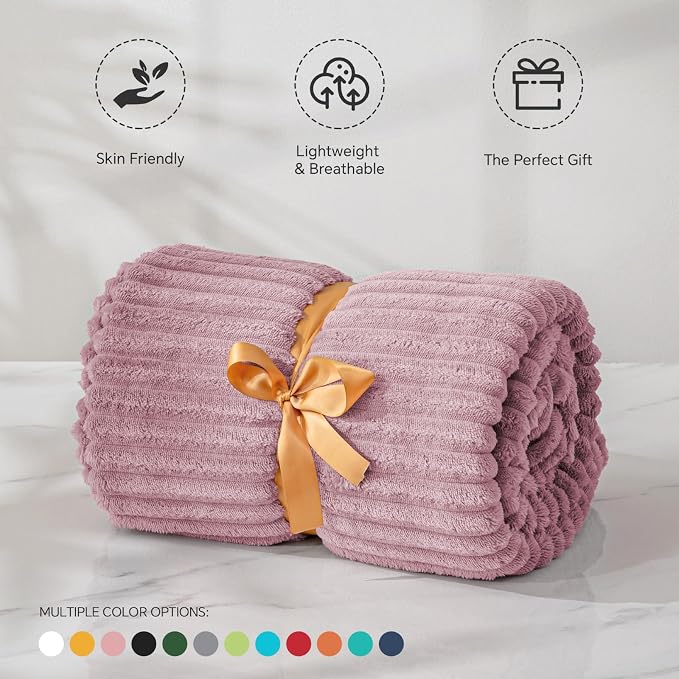 BEDELITE 3D Ribbed Berry Purple Fleece Twin Blanket for Bed, 60x80 Inch | Soft Warm Decorative Fluffy Blanket, Cozy Plush Lightweight Fuzzy Throw Blanket for Couch Sofa Room Decor, Gift for Women