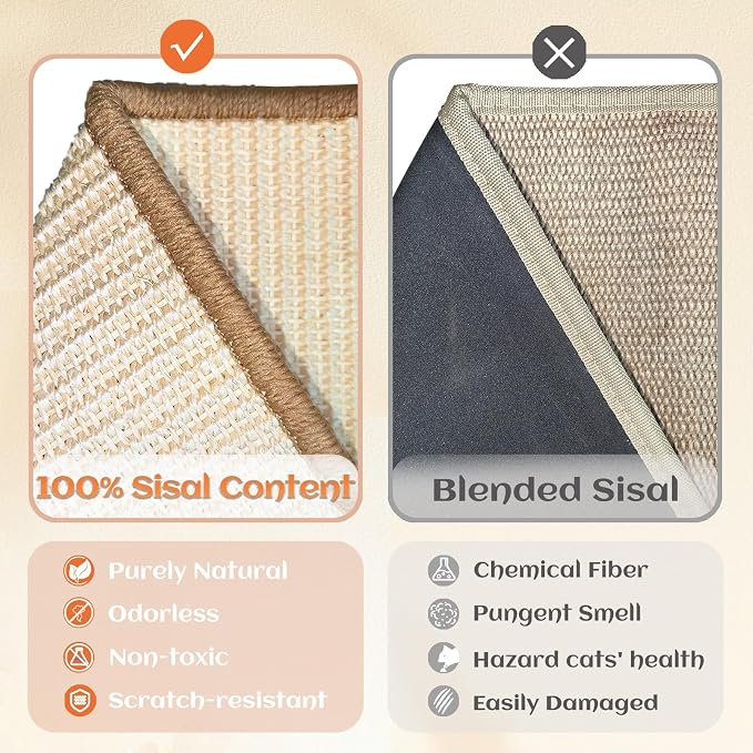 Sisal Cat Scratcher Bed, Wooden Cat Furniture(Extra Large) | Cat Hammock For Scratching Pad And Lounge. Natural Sisal Scratch Post. Space-Saving Cat Chair Design. Indoor Multi-Cat Home