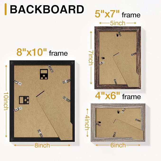 Vittanly 15 Pack Gallery Wall Frame Set, Black, Brown, Dark Grey | Picture Frames Collage Wall Decor: 3pcs 8x10, 6pcs 5x7, 6pcs 4x6. Picture Frame Set for Wall or Tabletop Display