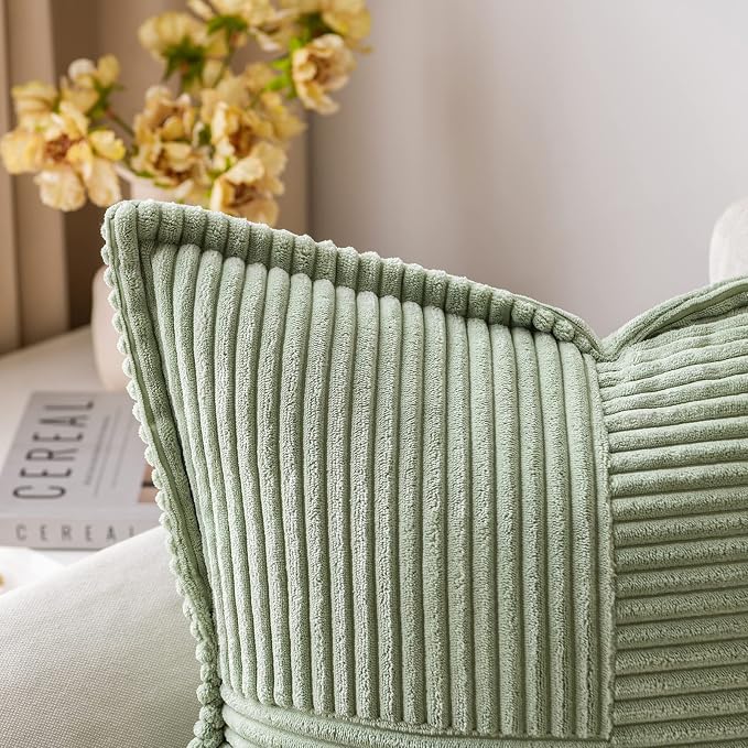 MIULEE Decorative Throw Pillow Covers for Couch 16x16 Inch Sage Green | 2 Pack, Boho Broadside Striped Patchwork Pillow Covers, Soft Corduroy Cushion Cases, For Sofa Bed Livingroom Home Decor