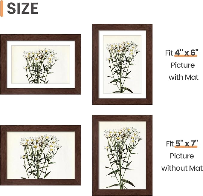 upsimples 5x7 Picture Frame Set of 10, Display Pictures 4x6 with Mat or 5x7 Without, Multi Photo Frames Collage for Wall or Tabletop Display, Brown | Small Frame Fit 4x6 and 5 x 7 Photos, Wall or Tabletop Display, For Gallery Hallway Living Room, For C...