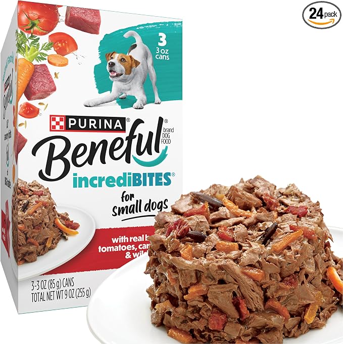 Purina Beneful Small Breed Wet Dog Food With Gravy, IncrediBites with Real Beef - (8 Packs of 3) 3 oz. Cans