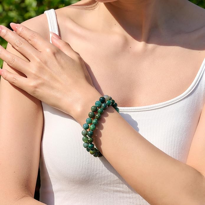Bivei Natural Gemstone Semi Precious Healing Crystals Handmade Stretchy Round Beads Bracelet,Stocking Stuffers for Women Enhance Positive Energy