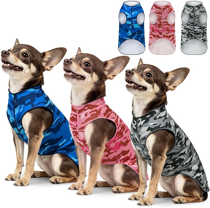 YUDODO 3 Pack Dog Shirts, Lightweight Stretchy Dog Tank Tops, Soft Pet Vest | Skin-Friendly, Breathable, Sleeveless, All Season Dog Clothes, For Small Medium Dogs, Blue+Pink+Gray, S