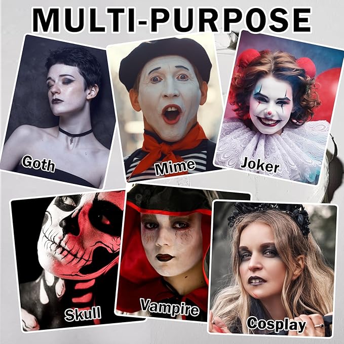 Black and White Face Painting Kit Professional Halloween Face Paint,Oil Based Face Paint Halloween Makeup Kit with 3Pcs Facepaint Brushes,Body Paint for Cosplay,Costume and Theater