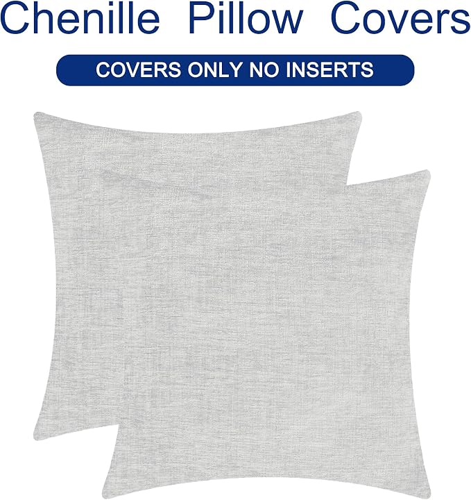 CaliTime Decorative Throw Pillow Covers 24 X 24 Inches Moonbeam Gray | Pack of 2, Cozy Chenille Cushion Cases for Sofa Bed Living Room Farmhouse Home