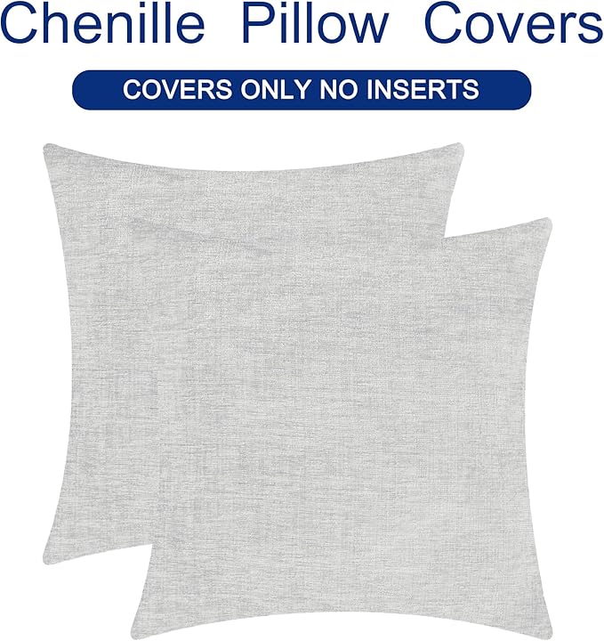 CaliTime Decorative Throw Pillow Covers 22 X 22 Inches Moonbeam Gray | Pack of 2, Cozy Chenille Cushion Cases for Sofa Bed Living Room Farmhouse Home