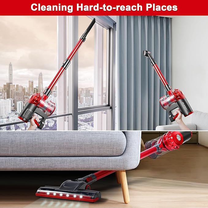 elezon A200 Cordless Vacuum Cleaner, Stick Vacuum with Powerful Suction, Max 38 Mins Runtime, Rechargeable Battery, HEPA Filter, Portable Lightweight Vacuum Cleaners for Home, Hard Floor, Pet Hair