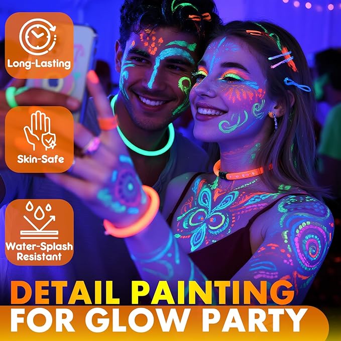 nsxsu Glow in The Dark Face Paint Markers 10 Color, Neon Body Paint Pens for Skin Fluorescent Under Black Light, Washable UV Temporary Tattoo for Birthday Glow Party Supplies Makeup Stocking Stuffers