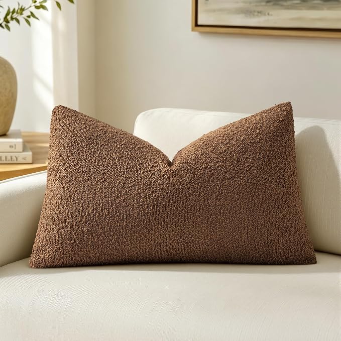 MIULEE Textured Boucle Lumbar Pillow Cover for Bed 12x20 Sudan Brown | Pack of 1 Textured Neutral Fall Autumn Couch Throw Pillow Cover, Accent Solid Pillowcase, Sofa Living Room Home Decor