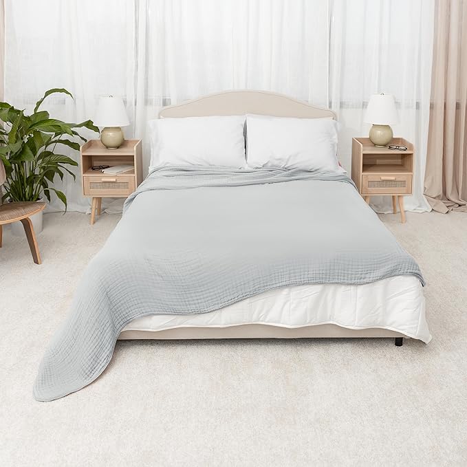 Comfy Cubs Adult Muslin Blanket 90x90” Queen Swaddle Blankets, Heather Blue | 6 Layer Soft, Breathable & Lightweight Muslin Adult Blanket - Machine Washable & Designed in the US Bedding for All Seasons