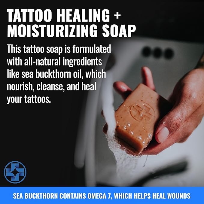 Saniderm Face & Body Bar, Cleansing Soap with Citrus Scent (1 Bar) – Hydrates and Heals Tattoos With Nourishing Sea Buckthorn Oil + Omega 7