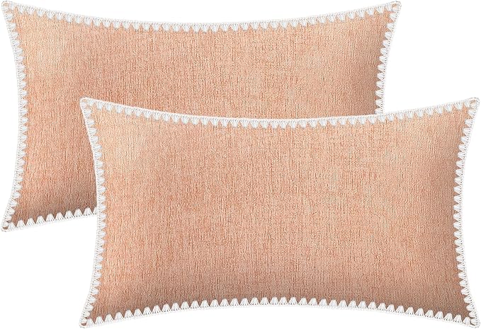 BRAWARM Chenille Throw Pillow Covers 12x20 Inches, Dusty Pink, 2 Pack | Decorative Lumbar Pillow Covers with Shell Edge, Soft Cushion Cases for Sofa Bed Living Room Home Farmhouse (No Insert)