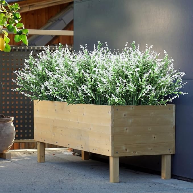 RECUTMS White Outdoor Artificial Flowers UV Resistant Fake Plants 20 Bundle | Faux Plastic Greenery Hanging Lavender Plants for Indoor Outside Garden Porch Window Box Home Wedding Farmhouse Patio Décor