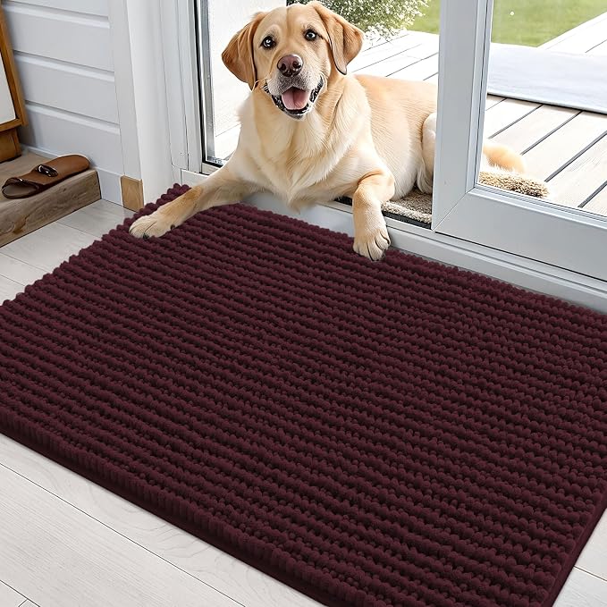 OLANLY Dog Door Mat for Muddy Paws 36x24, Extra Absorbent Chenille Mud Mat | Caramel Russet, Absorbs Moisture and Dirt, Non-Slip Machine Washable Doormat, Quick-Drying Indoor Entryway Floor Mat for Dogs