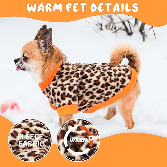 2 Pieces Dog Sweaters for Small Dogs Girl Fleece Puppy Sweater for Teacup Chihuahua Yorkie Clothes Soft Warm Dog Clothes Doggie Pet Outfit Apparel Polka dots Leopard Print, XXS