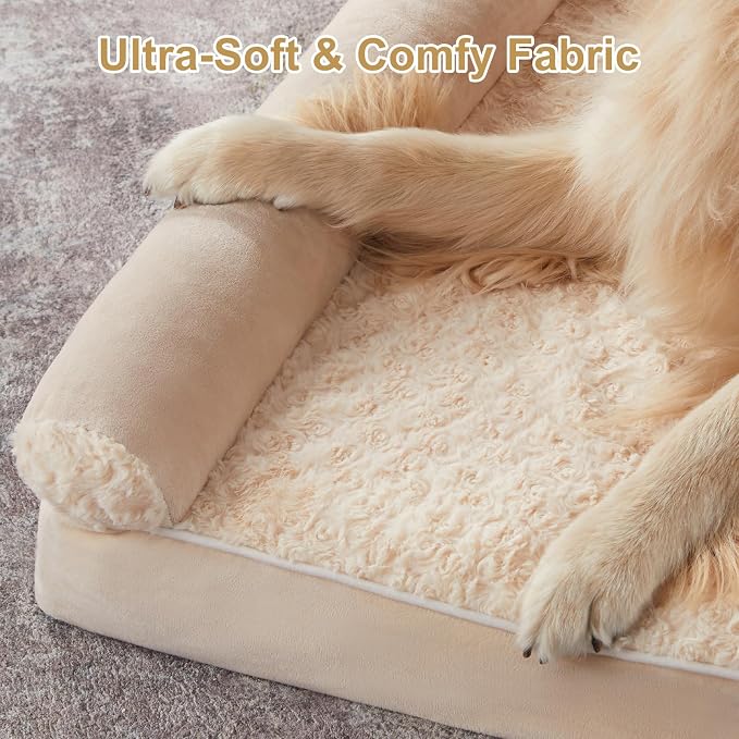 BFPETHOME Orthopedic Washable Large Dog Bed for Senior Dog Comfy Sleep | Waterproof Big Soft Pet Couch Bed for Dogs Relax with Removable Cover Supportive Egg Crate Foam Beige 36x27 Inch