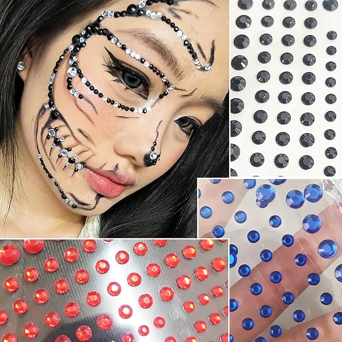 2640Pcs Rhinestone Stickers Self Adhesive Facial Gem Stickers 4 Sizes 16 Colors for DIY Crafts Nail Art Body Makeup Festival Holiday Cards Kids Craft Decorations