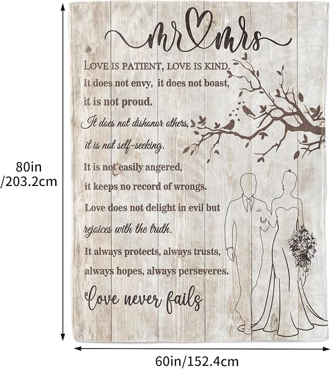 Wedding Gifts for Couples, Bridal Shower Gifts for Bride to Be Soft Blanket | Anniversary Mr and Mrs Gifts, Wedding Gifts for Newlyweds Wedding Throw Blanket 60*80 Inch (Light Khaki)