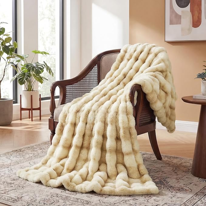 ORINOVA Light Tie-dye Yellow Thick Throw Blanket for Couch Living Room 50x60 Fluffy Bed Furry Comforter Soft Blanket Best Housewarming Home Gifts 860 GSM
