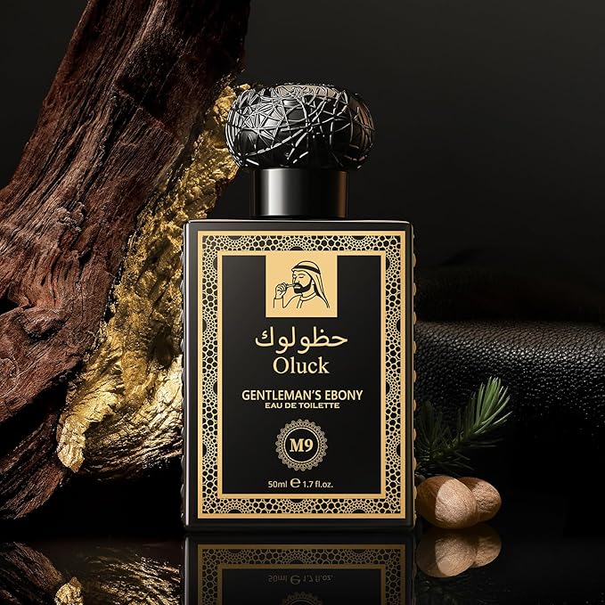 Oluck Gentleman’s Ebony M9 Men's Cologne 50ml Eau de Toilette – Warm Spicy Woody Fragrance for Men with Oud Wood, Cardamom, Cinnamon & Amber, Long Lasting Mens Perfume, Fragrance Gift for Men