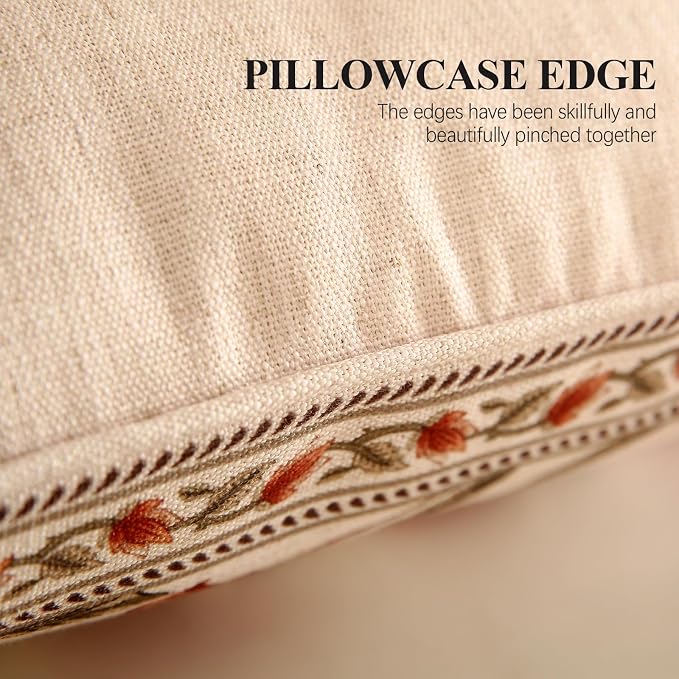 French Linen Rectangle Throw Pillow Cover,Set of 2,20"x12"-Albano A | Designer Vintage Pillow Cover,Concealed Zipper Design,Orange Floral Pattern,Sofa,Bedroom,Living Room,Lounge Chairs
