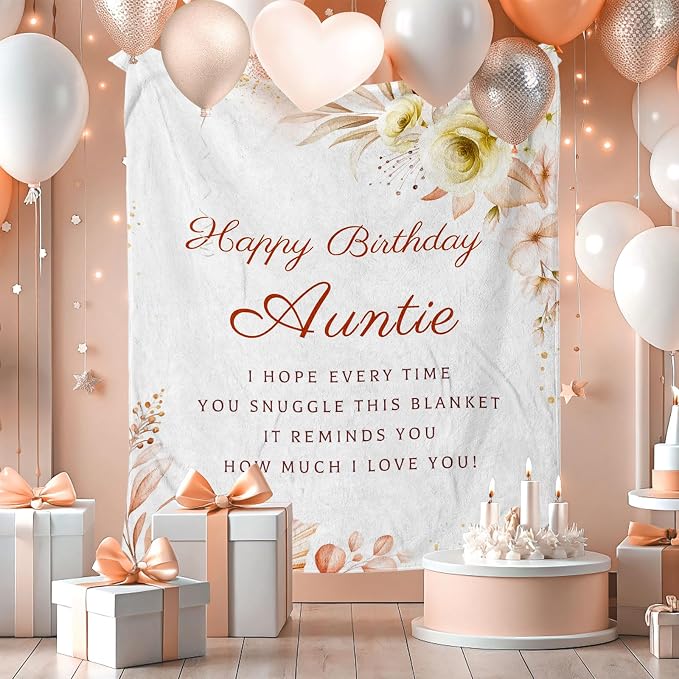 Aunt Birthday Gift Throw Blankets 60 x 50 Inch, Birthday Gift for Auntie from Niece, Happy Birthday Auntie Gifts, Birthday Gifts for Aunt from Nephew, Auntie Birthday Gifts