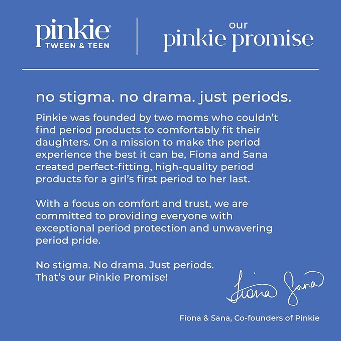 Pinkie Period Starter Pads - Designed for Smaller Underwear - Organic Cotton Topsheet Tween & Teen Pads with Wings - Chlorine Free & Fragrance Free - Teen Overnight, 16 Count
