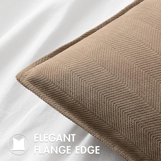MIULEE Pack of 2 Coco Brown Euro Shams Chenille Pillow Covers 24x24 Inch | Decorative Soft Couch Throw Pillows,Farmhouse Cushion Covers,Elegant Design for Sofa,Bed,Living Room,Summer Decor