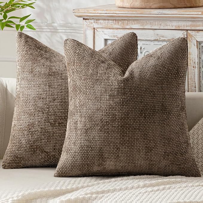 MIULEE Decorative Couch Throw Pillow Covers 18x18 Inch Brown 2 Pack | Modern Boho Accent, Soft Chenille Pillow Covers, Farmhouse Cushion Cases for Home Decor Bed Sofa Living Room